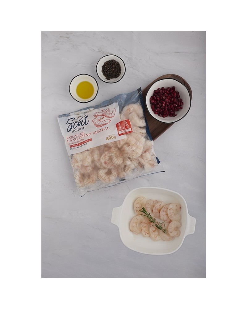 Colas de langostino austral peladas y devenadas