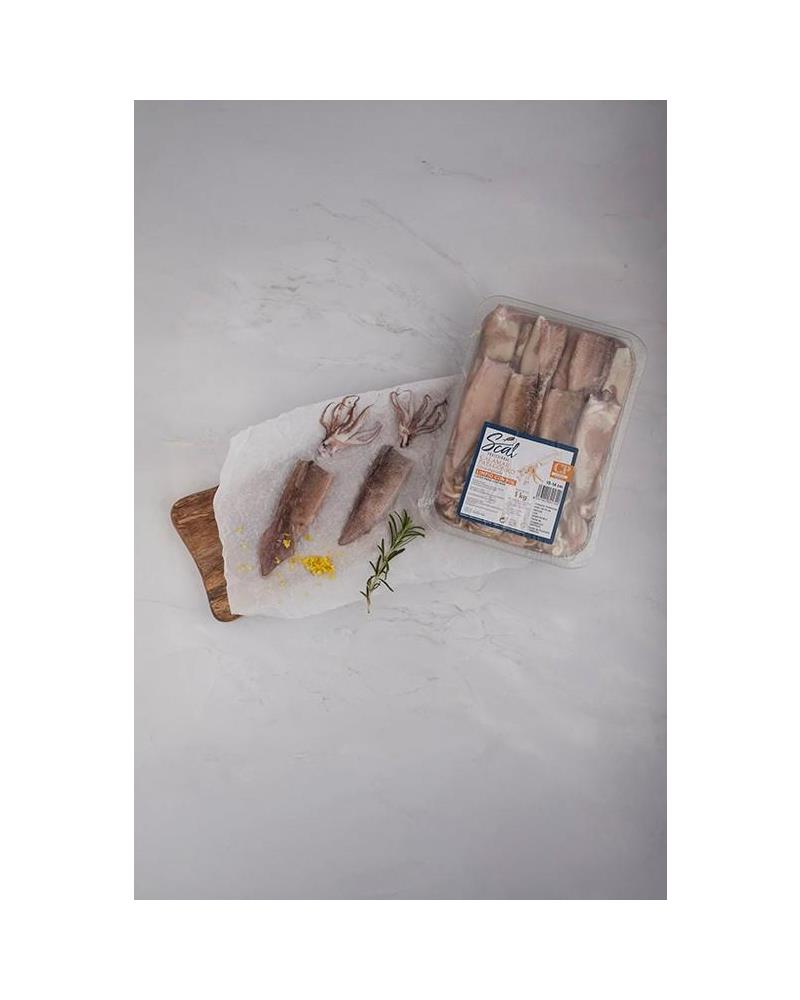 Calamar patagónico limpio con piel